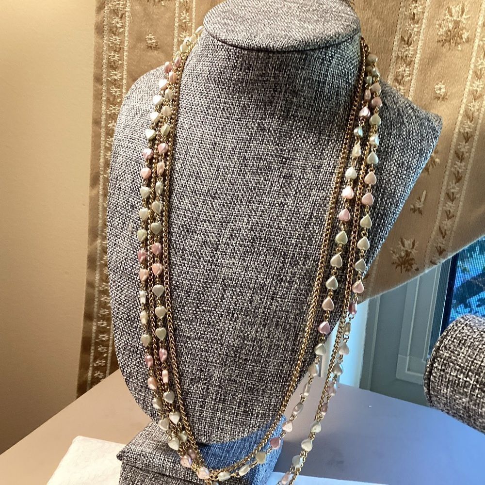 Extra Long Multi-Strand Necklace with Pastel Hearts